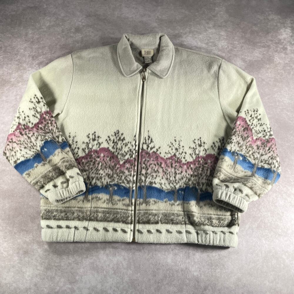 Y2K Teddi Zip-Up Jacket Fleece Scenic Tree Polyester Women's Size XL Cottagecore